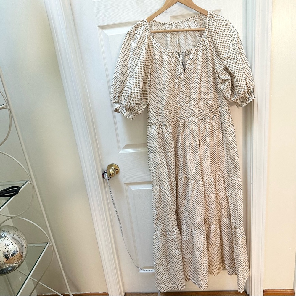 Anthropologie The Somerset Maxi Dress Puff-Sleeve Edition white tan polka dot XL - Picture 2 of 12